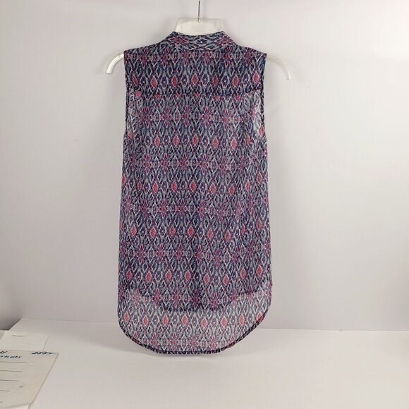 H&M 2 Pink Blue Purple Womens Blouse Semi-Sheer Hi Low Top Multicolor - Picture 2 of 6